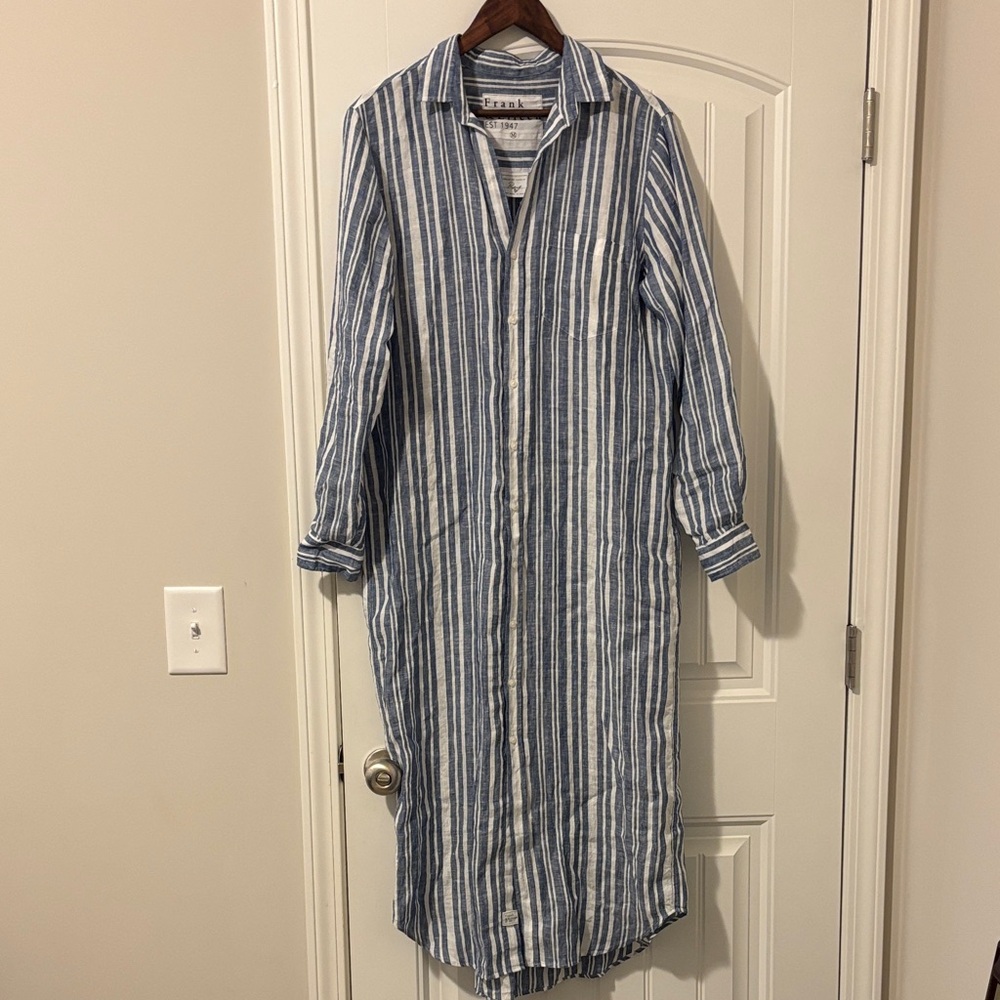 Frank and Eileen Blue and White Striped Long Shirt Dress